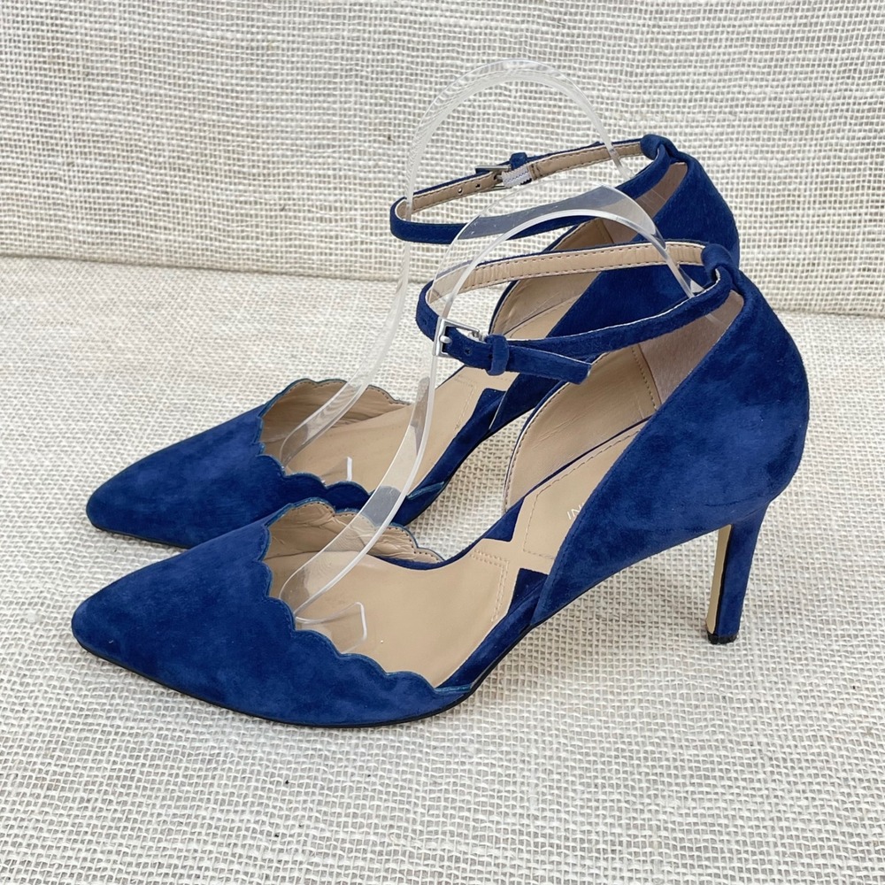 Adrienne Vittadini Blue Suede Scalloped Ankle Strap Heels AV-NENI Womens 10M - Picture 12 of 13